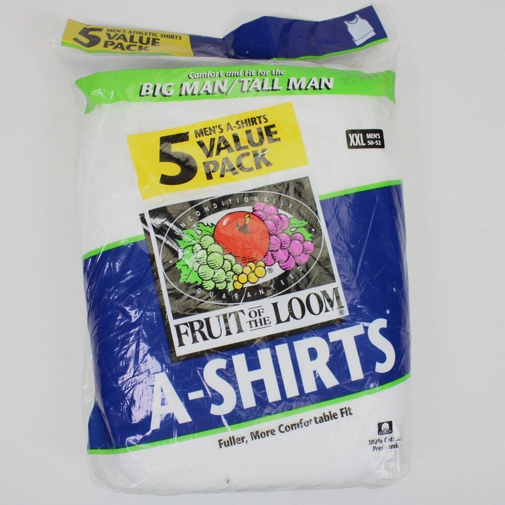 Fruit of the Loom Mens VTG 2000 Athletic Tank A-Shirts USA Cotton 5 Pack XXL